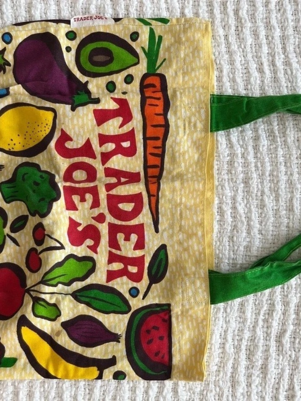 Trader Joe's Produce Print Reusable Grocery Tote Bag Tote Yellow & Green